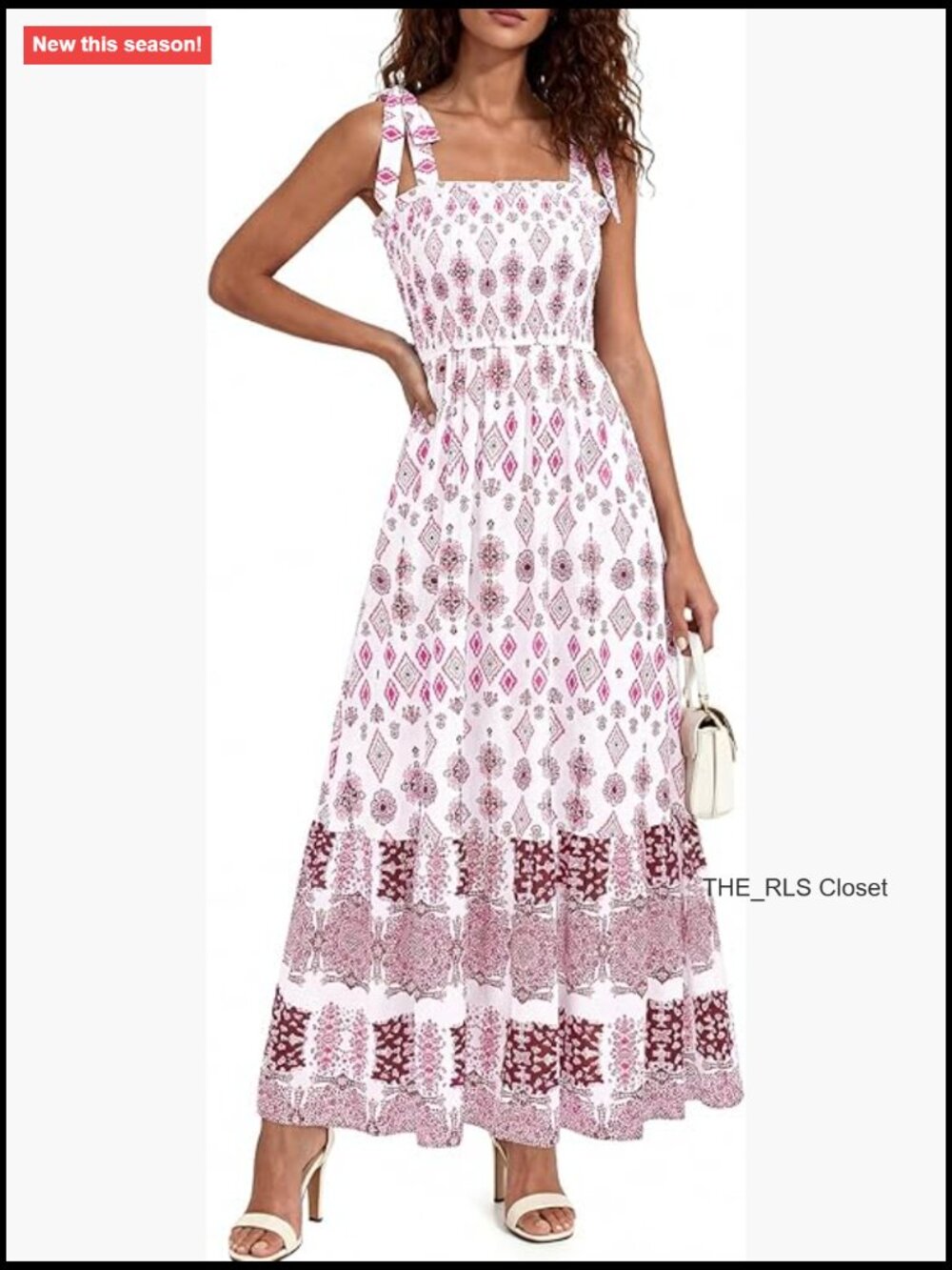 Women's Smocked Maxi Dress with Pockets Tie Straps Square Neck